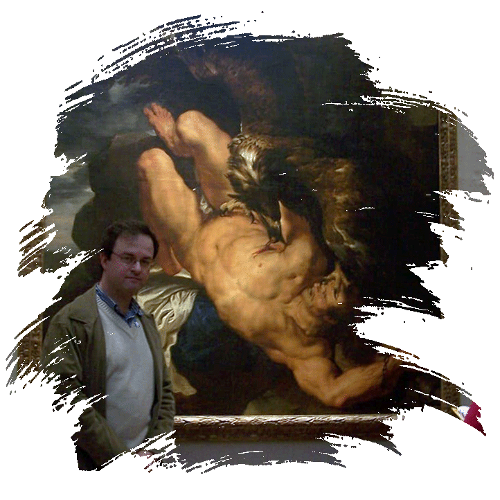 Ural Akyuz examining Peter Paul Rubens's famous original painting, Prometheus Bound at Philadelphia Museum of Art.