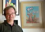 ural akyuz at Croder Exhibition with his Teks Book Cover Painting