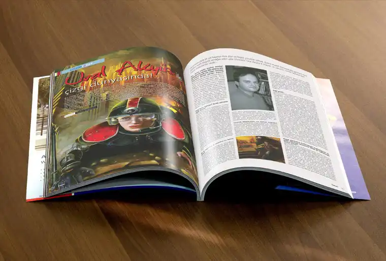 Ural Akyuz's interview pages at Female Magazine. Image shows open magazine pages.