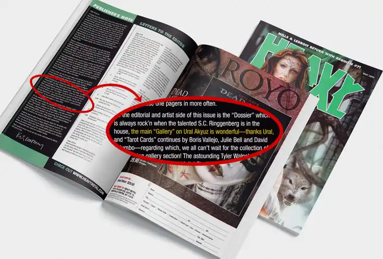 Ural Akyuz is Featured Artist at Heavy Metal Magazine. Publisher's Note focused at the image.