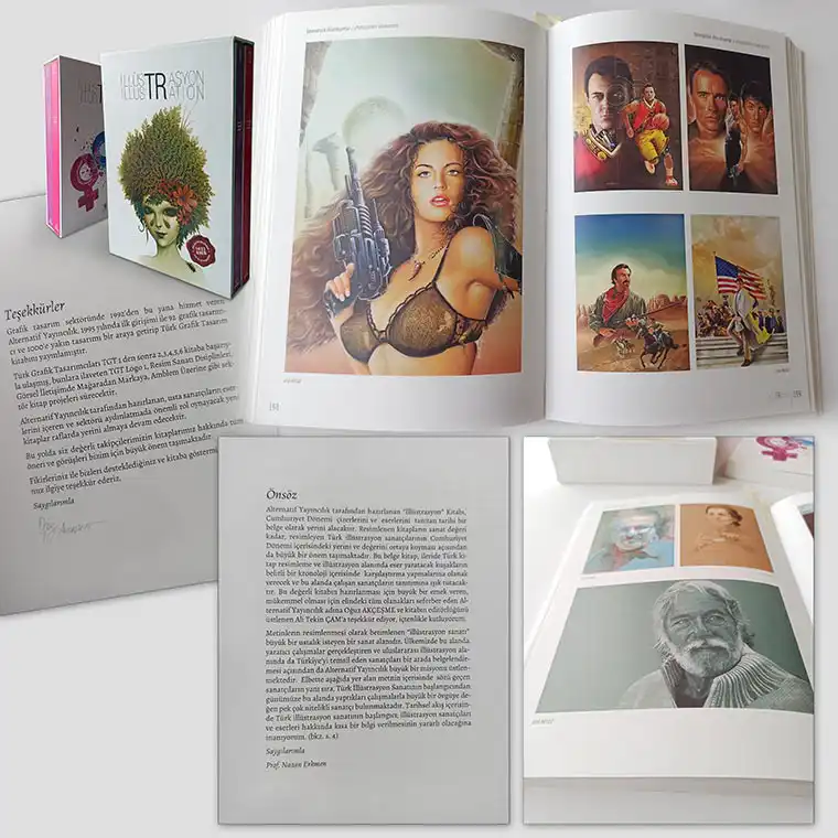Ural Akyuz's illustration book page. Image shows a few pages together.