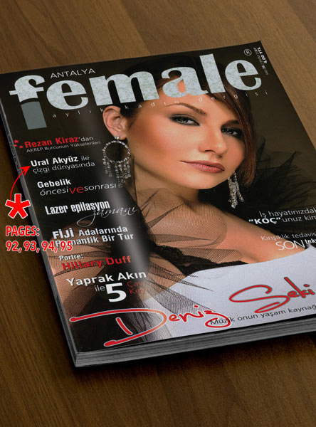 4 page interview with Ural Akyüz in Female Magazine. Cover Image.