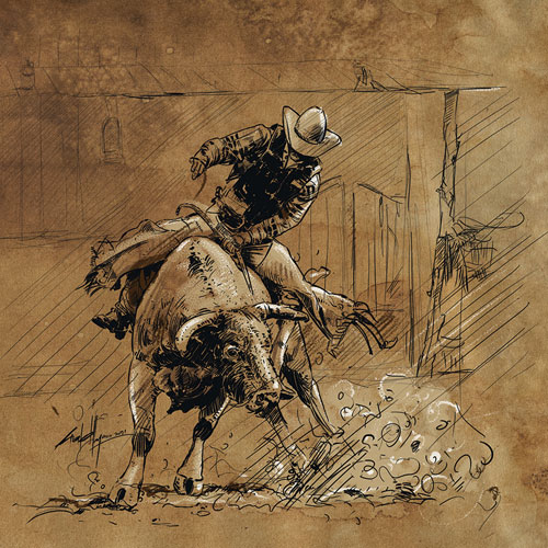 BLACK & WHITE DRAWINGS. Sketch Rodeo Cowboy Bull - © Ural Akyuz