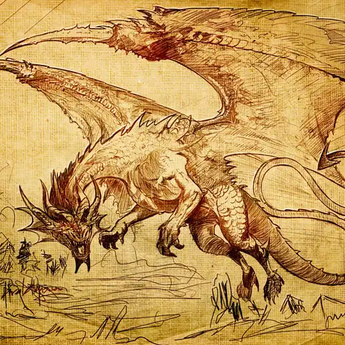 BLACK & WHITE DRAWINGS. Sketch for card art. Flying Dragon - © Ural Akyuz